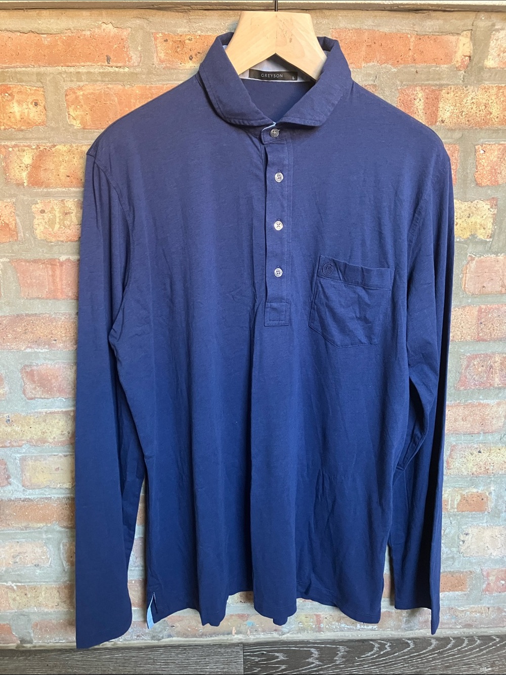 Greyson Navy Long-Sleeve Polo with Chest Pocket
